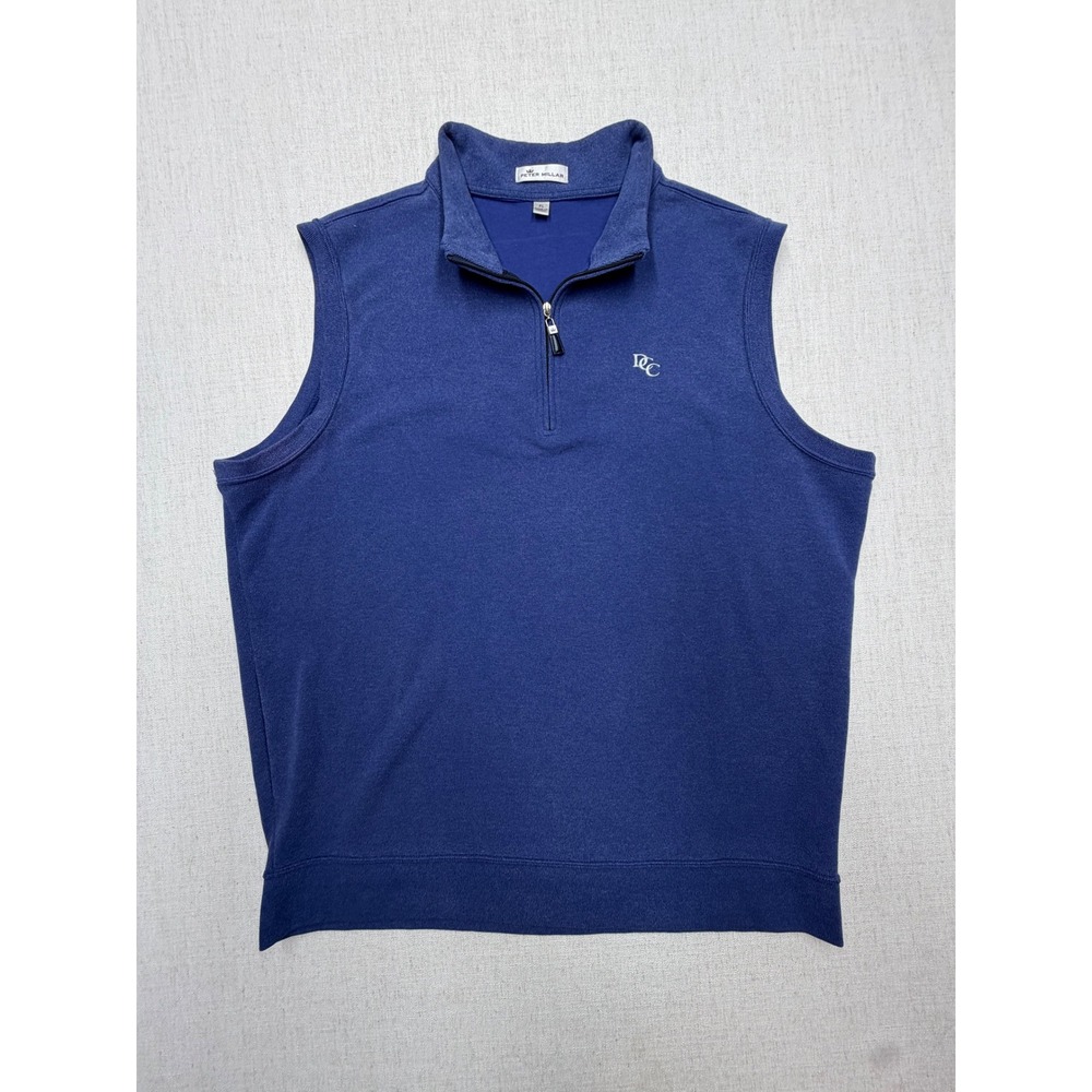 Peter Millar Mens XL Blue Quarter Zip Vest DCC Logo Rayon Blend Pullover